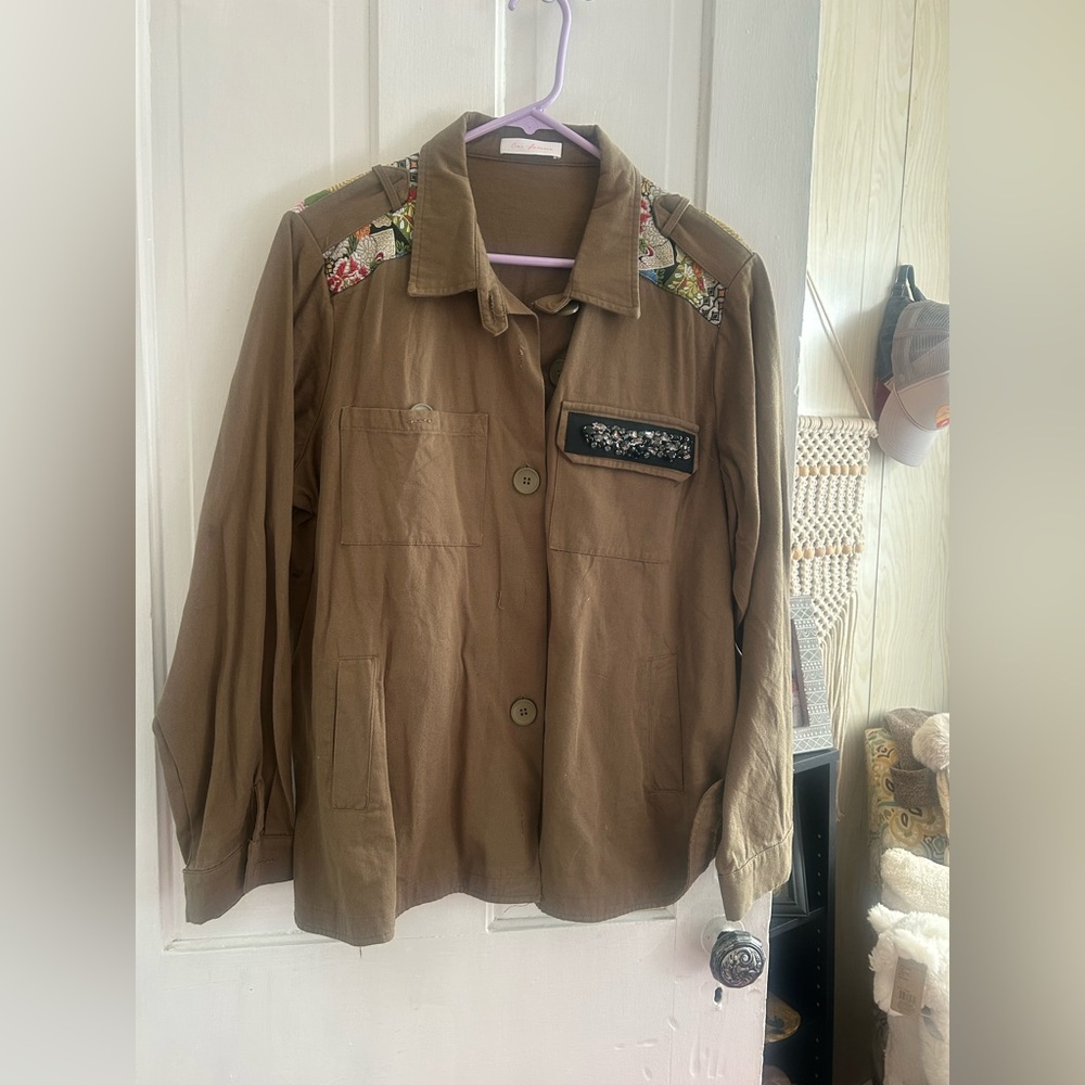 Brown Jacket with Floral Embroidery